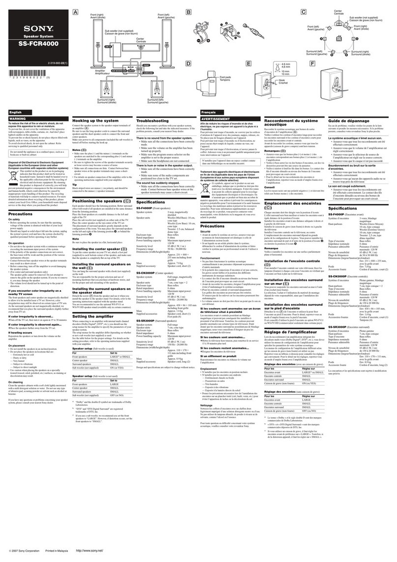 Sony SS-FCR4000 Installation instructions manual