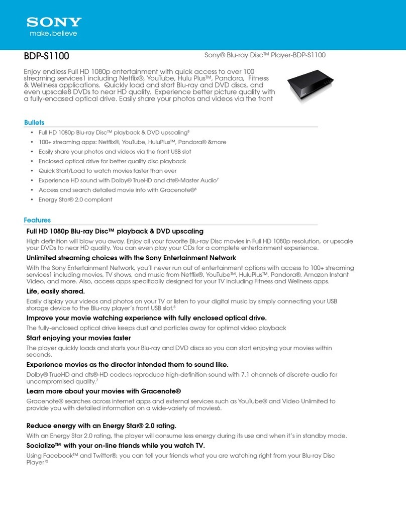 Sony BDP-S1100 Specifications