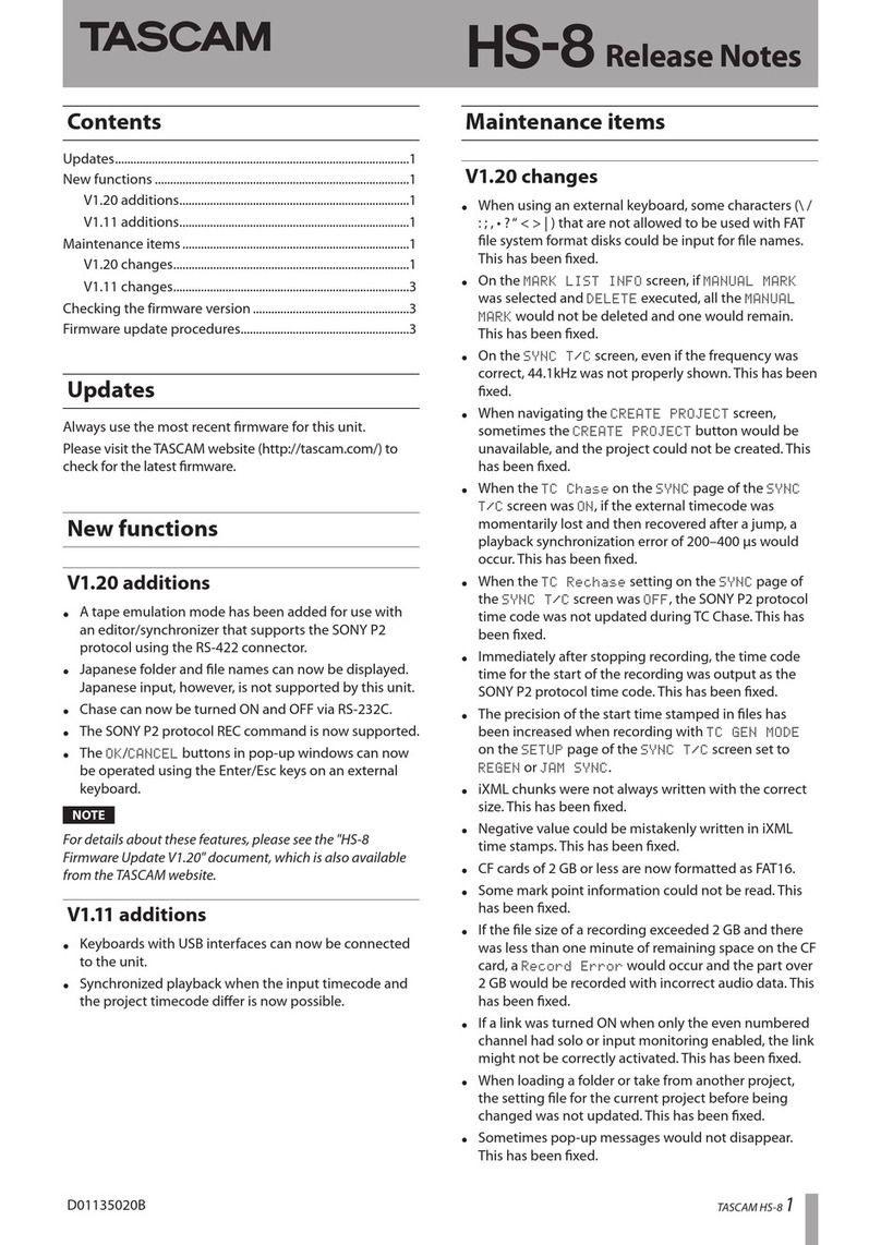 Tascam HS-8 Release notes