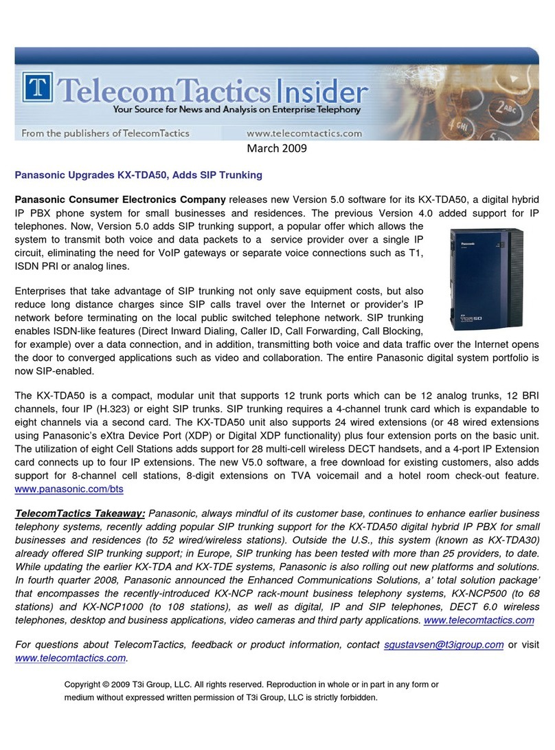 Panasonic KX-TDA50G Quick start guide