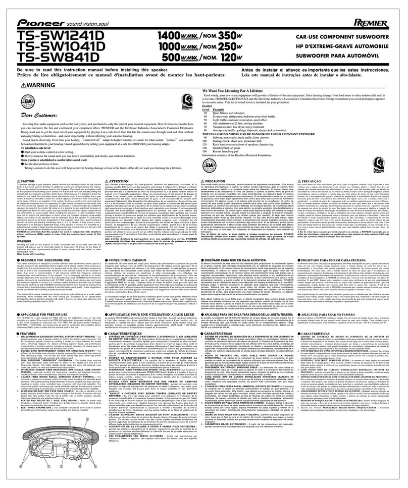 Pioneer TS-SW1241D - Premier Car Subwoofer Driver manual