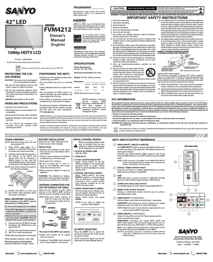 Sanyo FVM4212 owner's manual