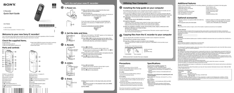 Sony ICD-PX232 quick start guide