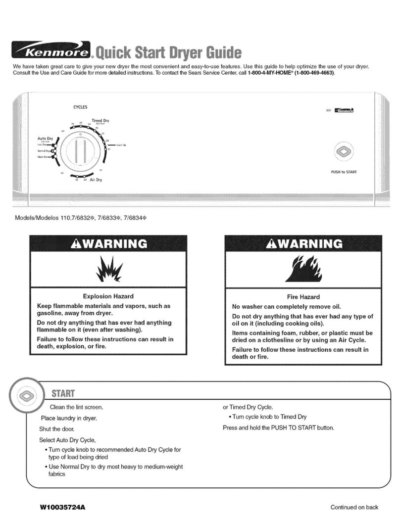 Kenmore 110.7/6832 Series quick start guide