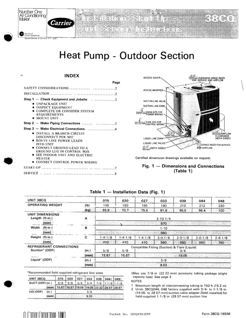 Carrier 38CQ Installation, Start-Up and Service Instructions