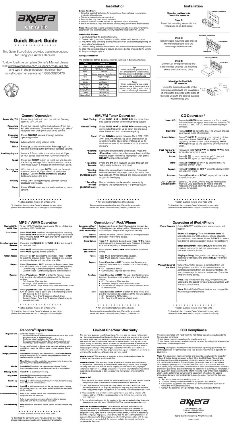 Axxera Axxera Car Audio User manual