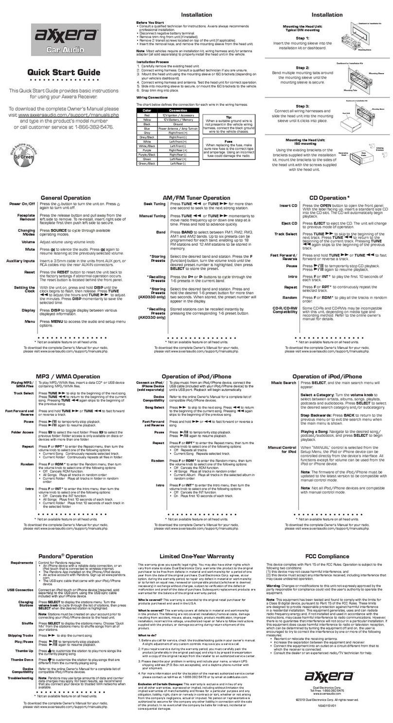Axxera Axxera Car Audio User manual