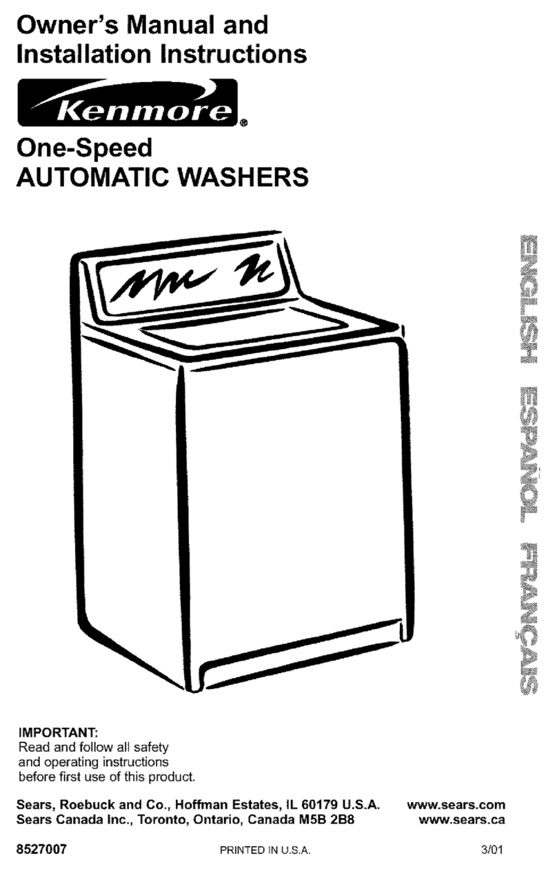 Kenmore One-speed automatic washers Owner's manual and installation instructions