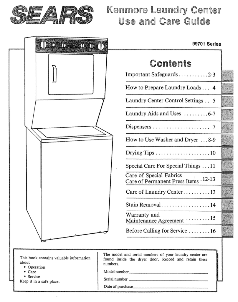 Kenmore Sears 99701 Series Laundry center User manual
