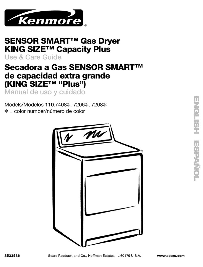 Kenmore Sensor smart Gas dryer King size capacity plus... User manual