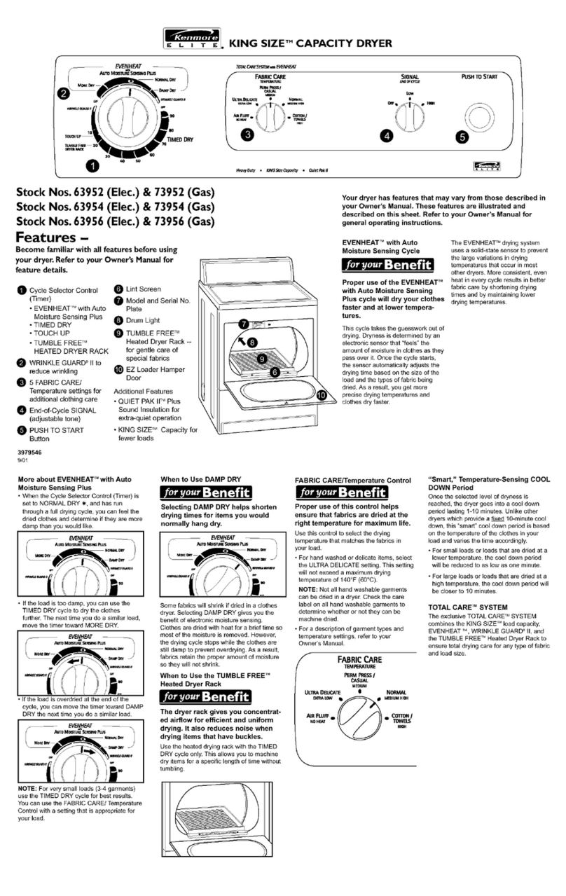Kenmore King size capacity dryer 63952 User manual Kenmore King size capacity dryer 63952 User manual