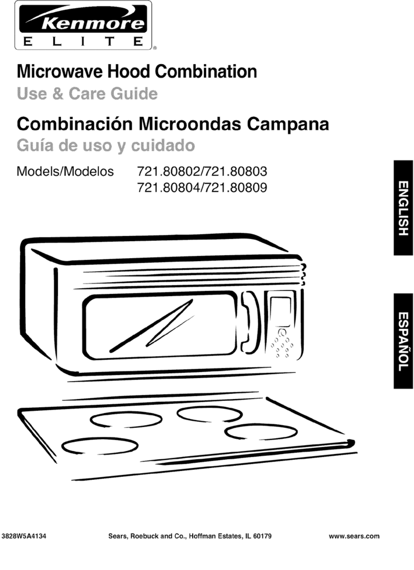 Kenmore Microwave hood combination 721.80802 Use and care guide