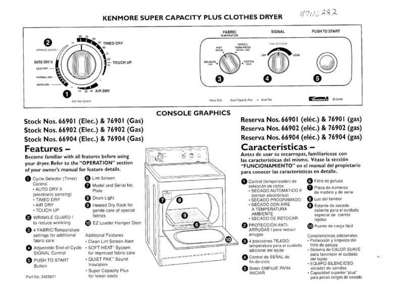 Kenmore Super capacity plus clothes dryer 66901 user guide