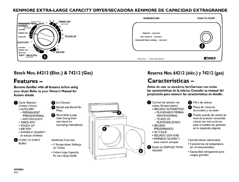 Kenmore Extra-large capacity dryer 64212 user guide