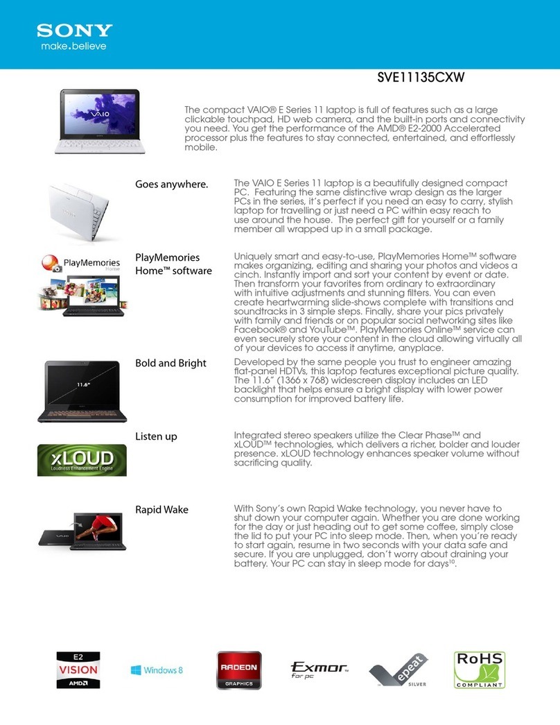 Sony SVE11135CXW Specification sheet
