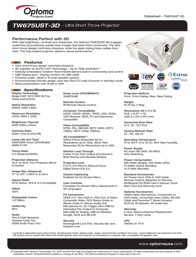 Optoma TW675UST-3D User manual Optoma TW675UST-3D User manual
