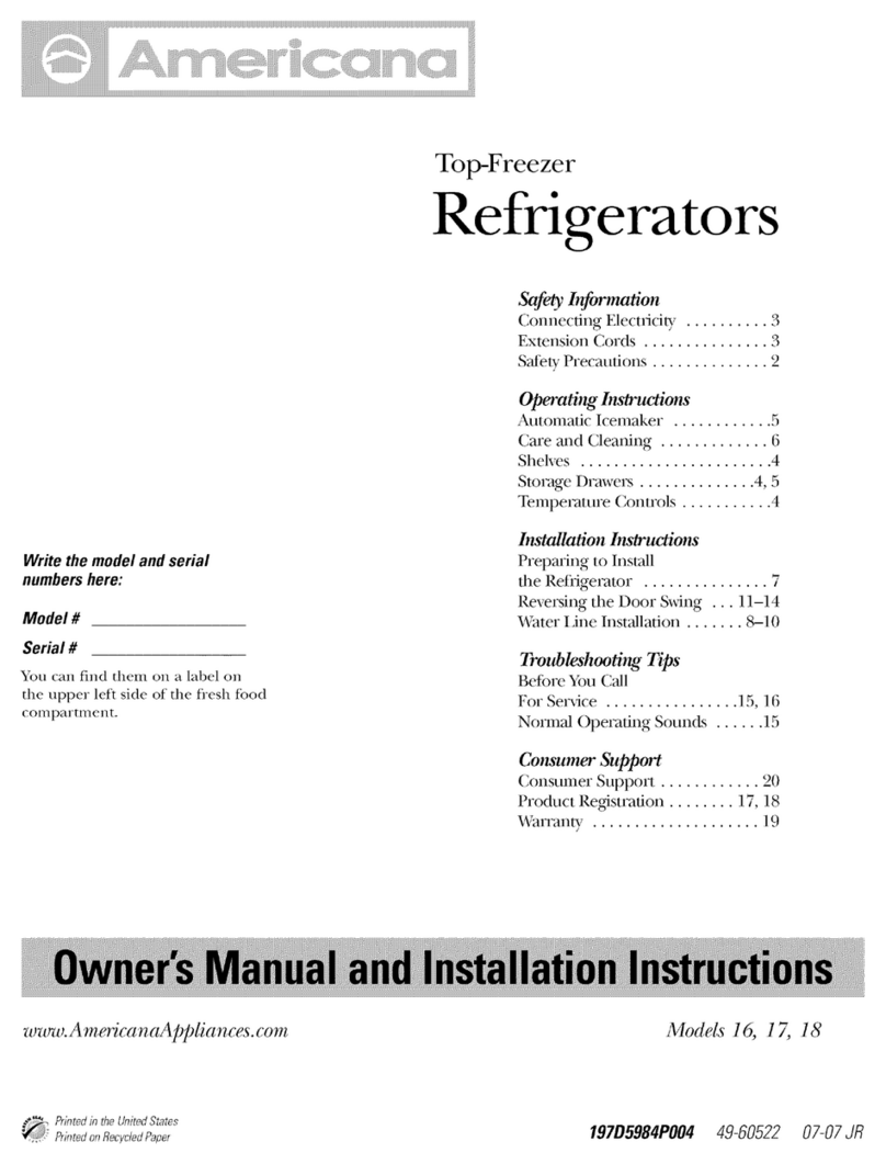 AMERICANA A3316ABSBRWW Owner's Manual & Installation Instructions AMERICANA A3316ABSBRWW Owner's Manual & Installation Instructions
