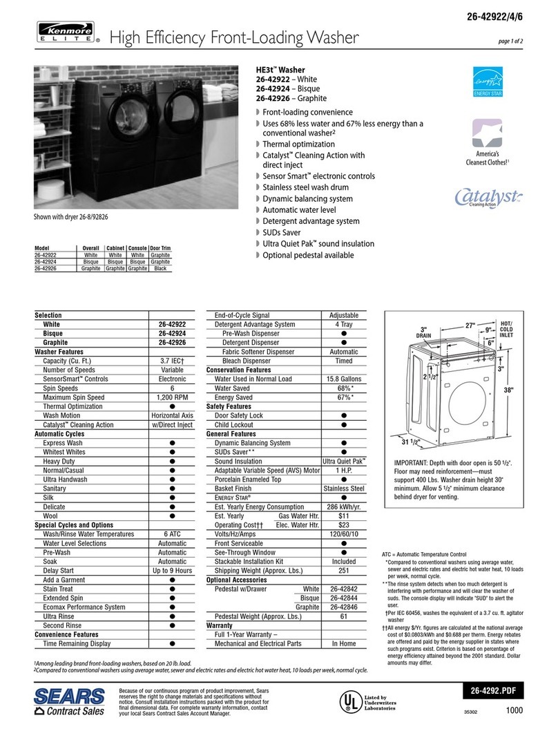 Kenmore 26-42922 Installation and operation manual