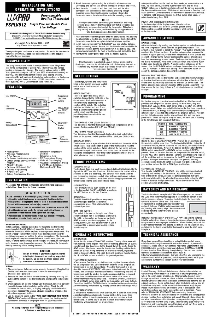 Lux Products LuxPro PSPLV512 User manual