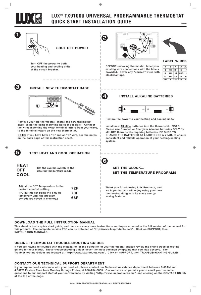 Lux Products Smart Temp TX9100U Quick start installation guide