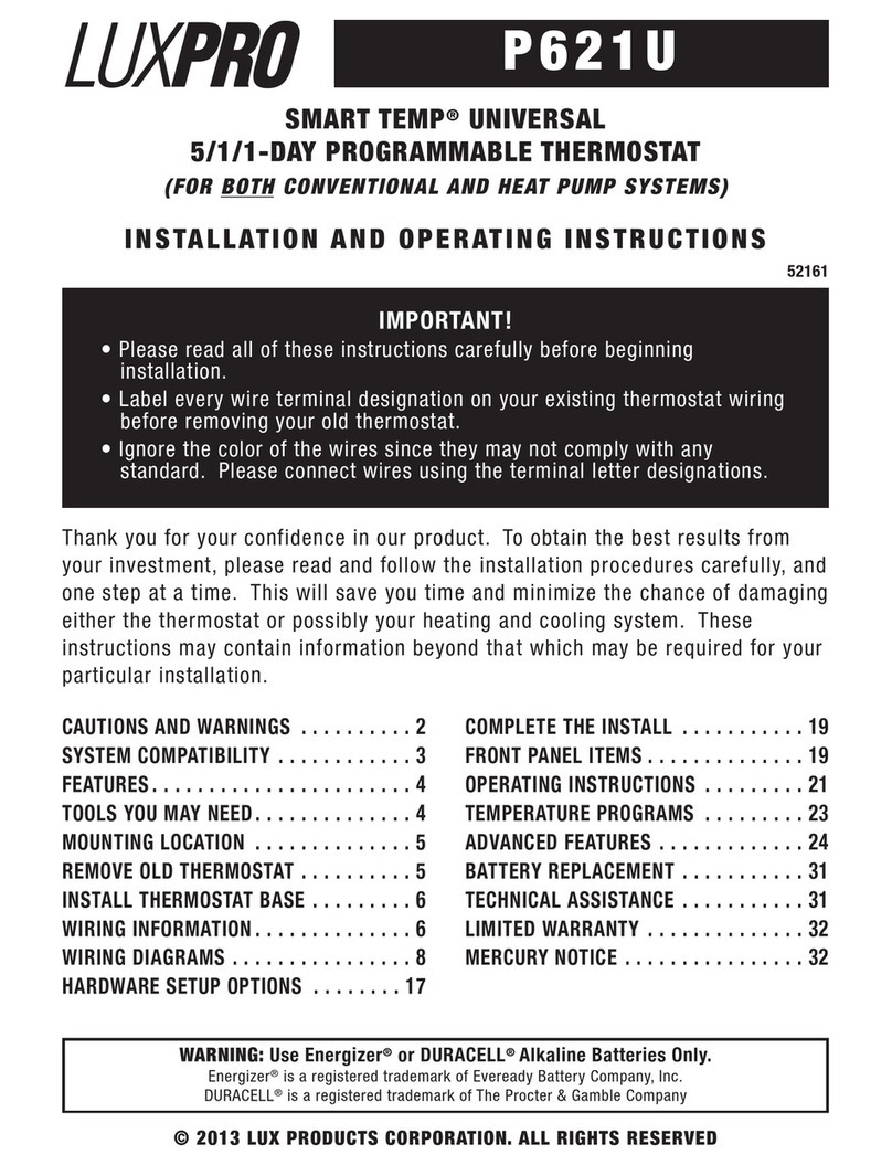 Lux Products LuxPro Smart Temp P621U Installation and operating instructions
