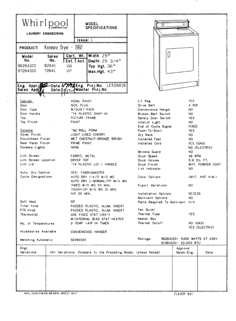 Kenmore Whirpool 1992 96264100 User manual