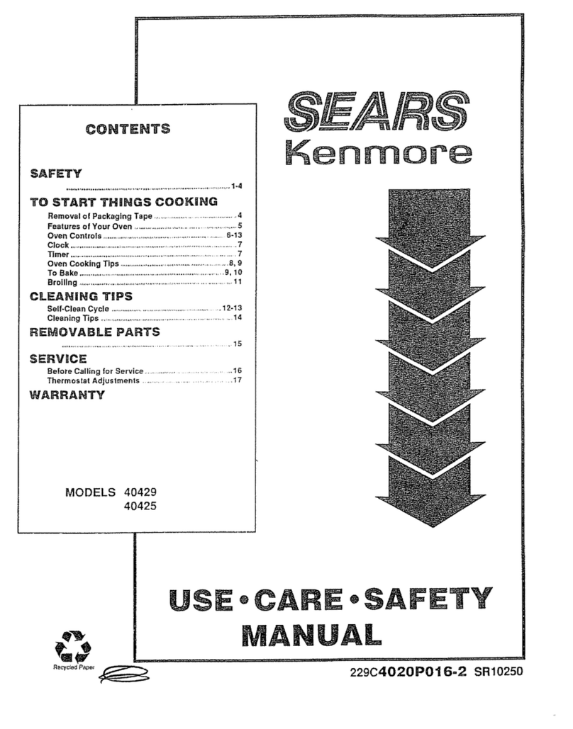 Kenmore Sears 40429 Use and care safety manual