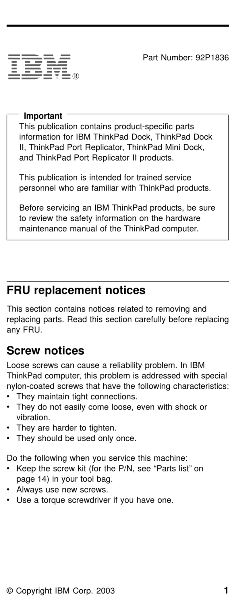 IBM THINKPAD 92P1836 manual&nbsp;