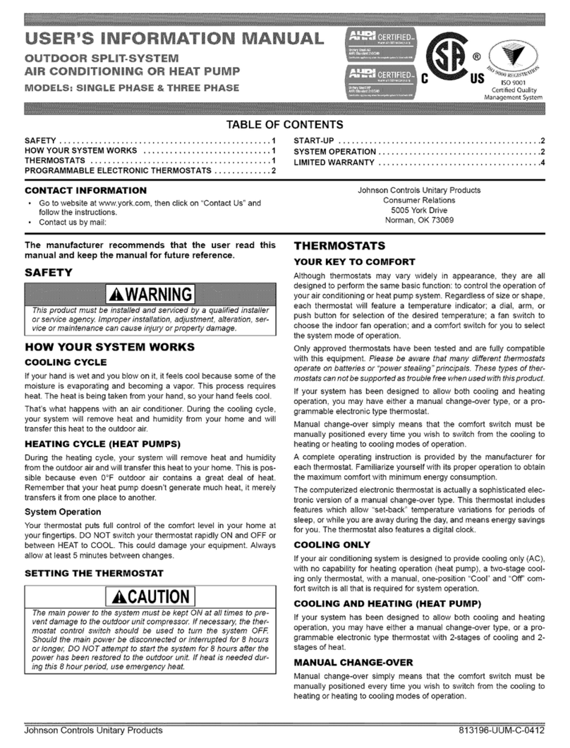 York 813196-UUM-C-0412 User's information manual