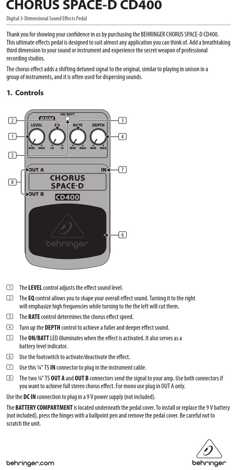 Behringer CHORUS SPACE-D CD400 manual