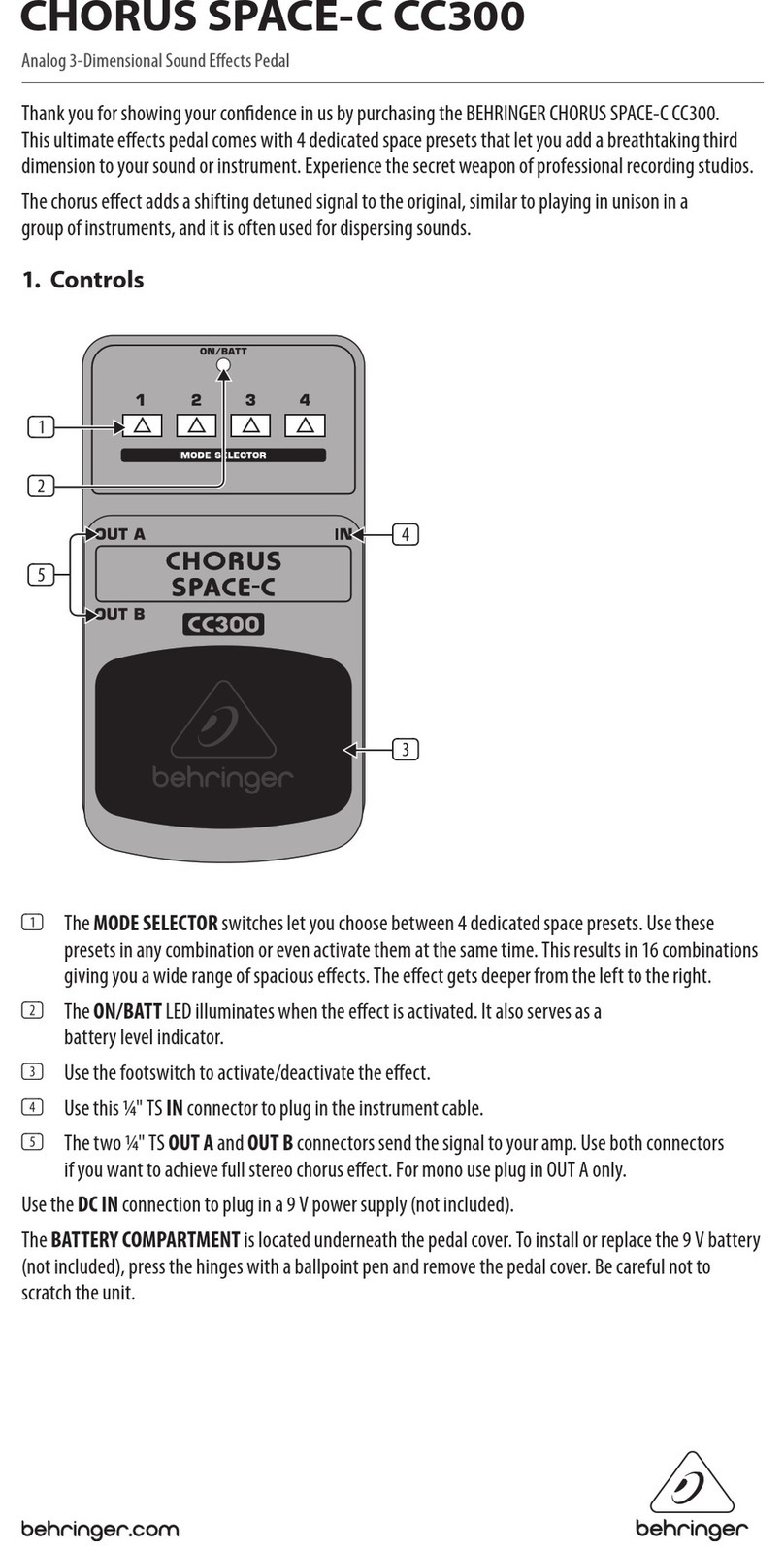 Behringer CHORUS SPACE-C CC300 User manual Behringer CHORUS SPACE-C CC300 User manual