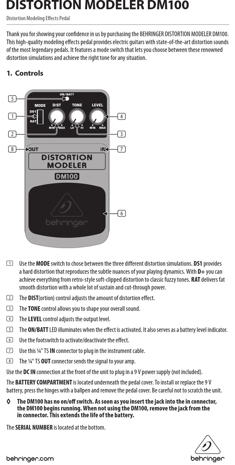 Behringer DISTORTION MODELER DM100 User manual