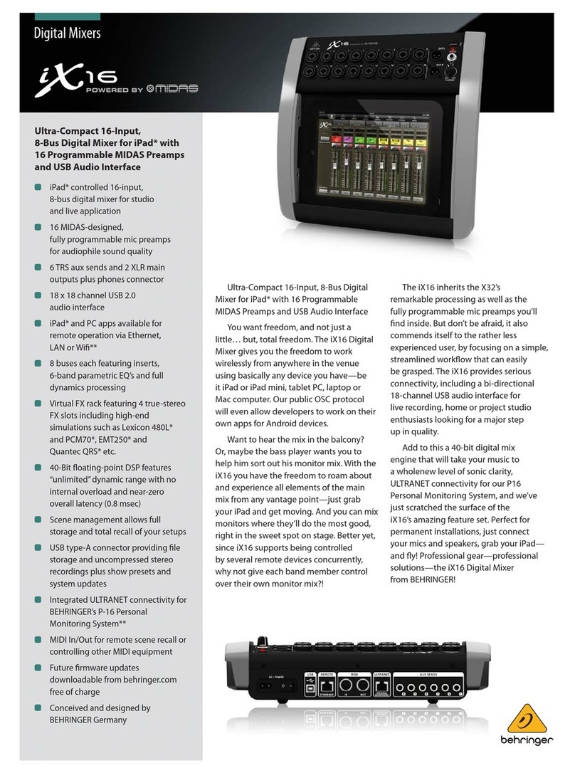 Behringer DIGITAL iPAD/TABLET MIXER iX16 User manual
