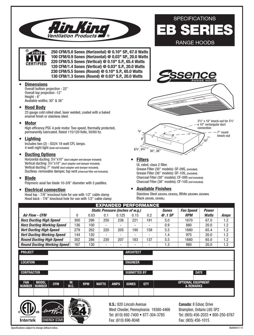 Air King EB Series specification Air King EB Series specification