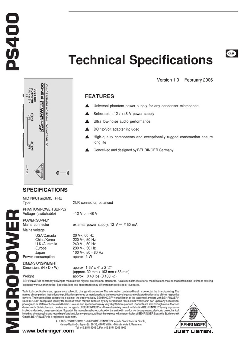 Behringer Micropower PS400 Technical specifications