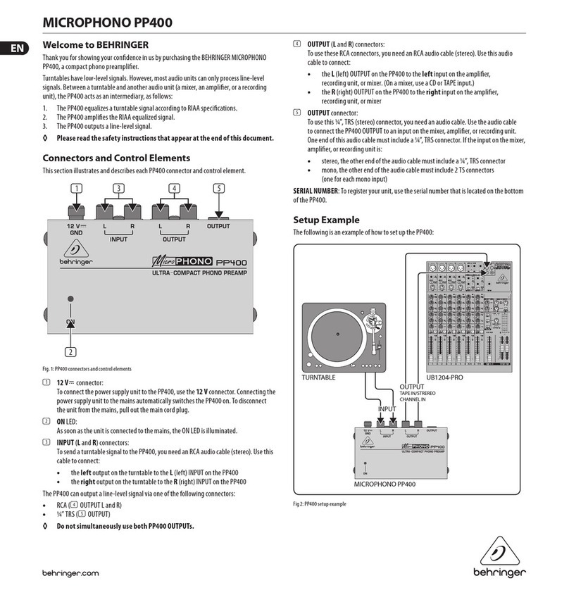 Behringer MicroPHONO PP400 User manual