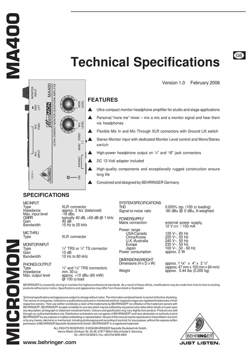 Behringer MICROMON MA400 User manual