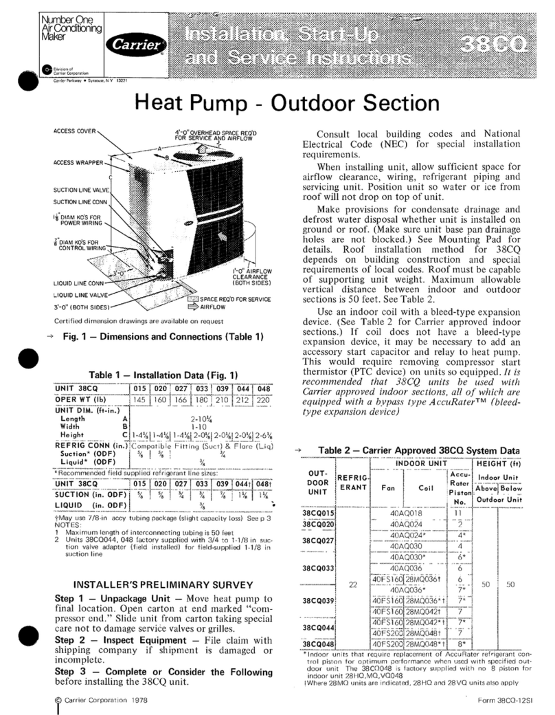 Carrier 38CQ Dimensions and installation guide