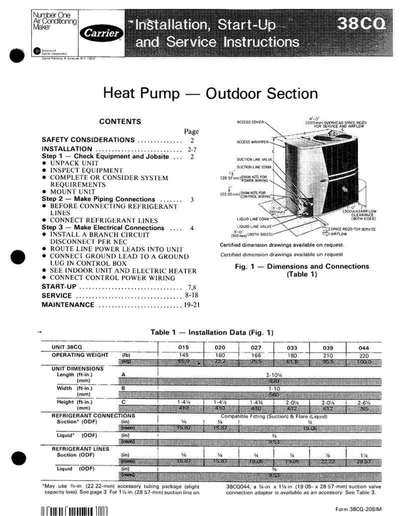 Carrier 38CQ Dimensions and installation guide