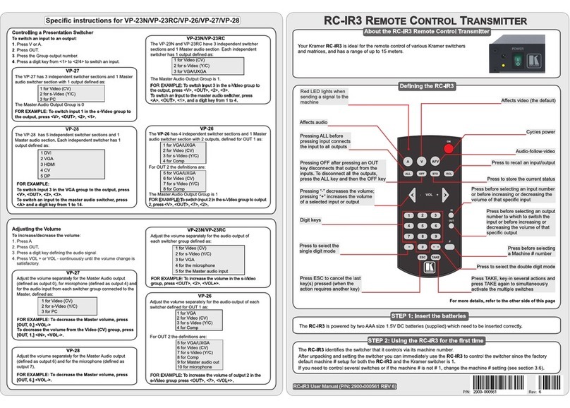 Kramer VP-23N Specific instructions