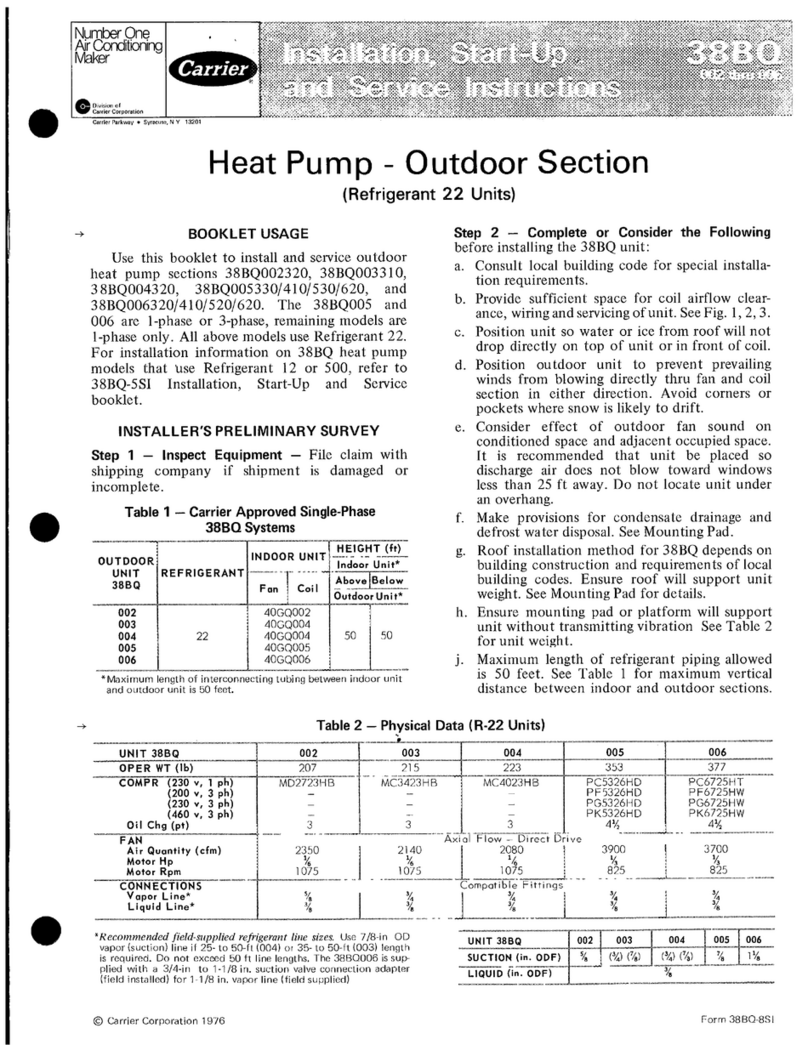 Carrier 38BQ Installation, Start-Up and Service Instructions Carrier 38BQ Installation, Start-Up and Service Instructions