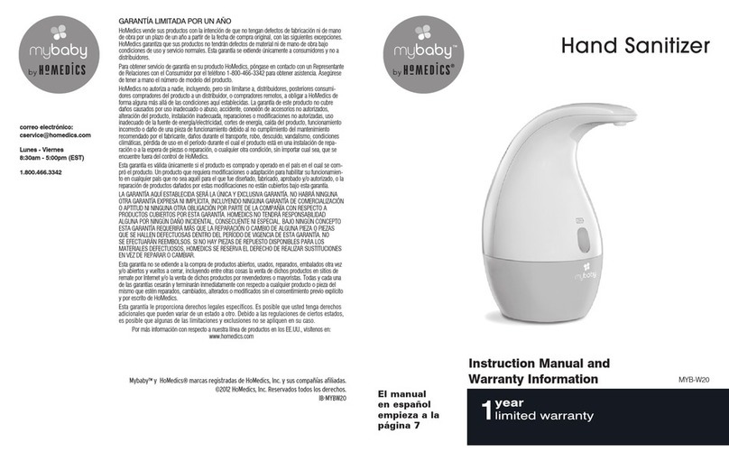HoMedics MYB-W20 Instruction manual and warranty HoMedics MYB-W20 Instruction manual and warranty