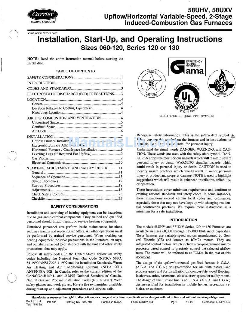 Carrier 58UHV Series Installation, start-up, and operating instructions