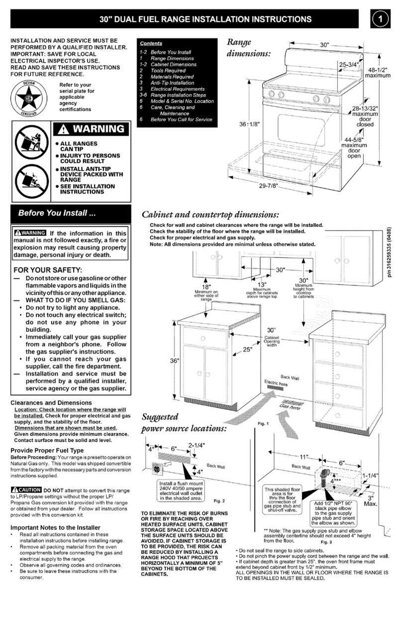 Kenmore 30" DUAL FUEL RANGE User manual