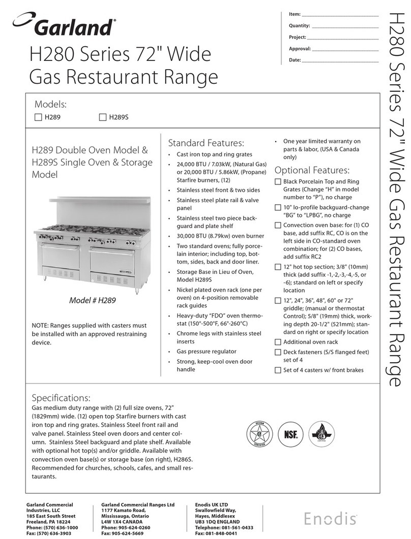 Garland H280 Series Specifications