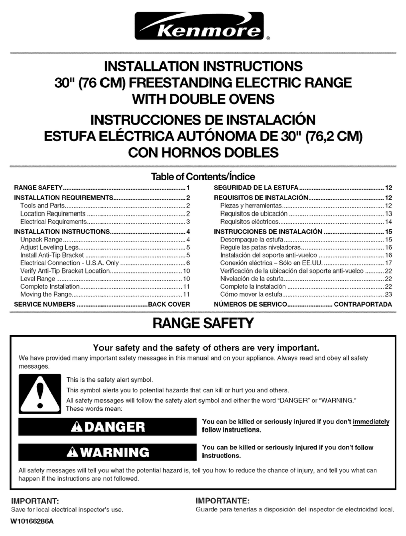 Kenmore 30" FREESTANDING ELECTRIC RANGE WITH DOUBLE... installation instructions Kenmore 30" FREESTANDING ELECTRIC RANGE WITH DOUBLE... installation instructions
