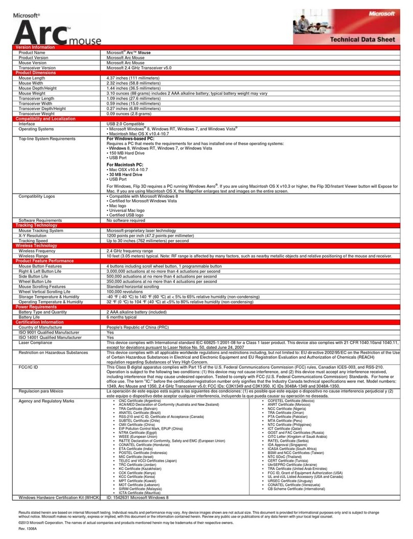Microsoft ZJA-00001 - Arc Mouse Parts list manual