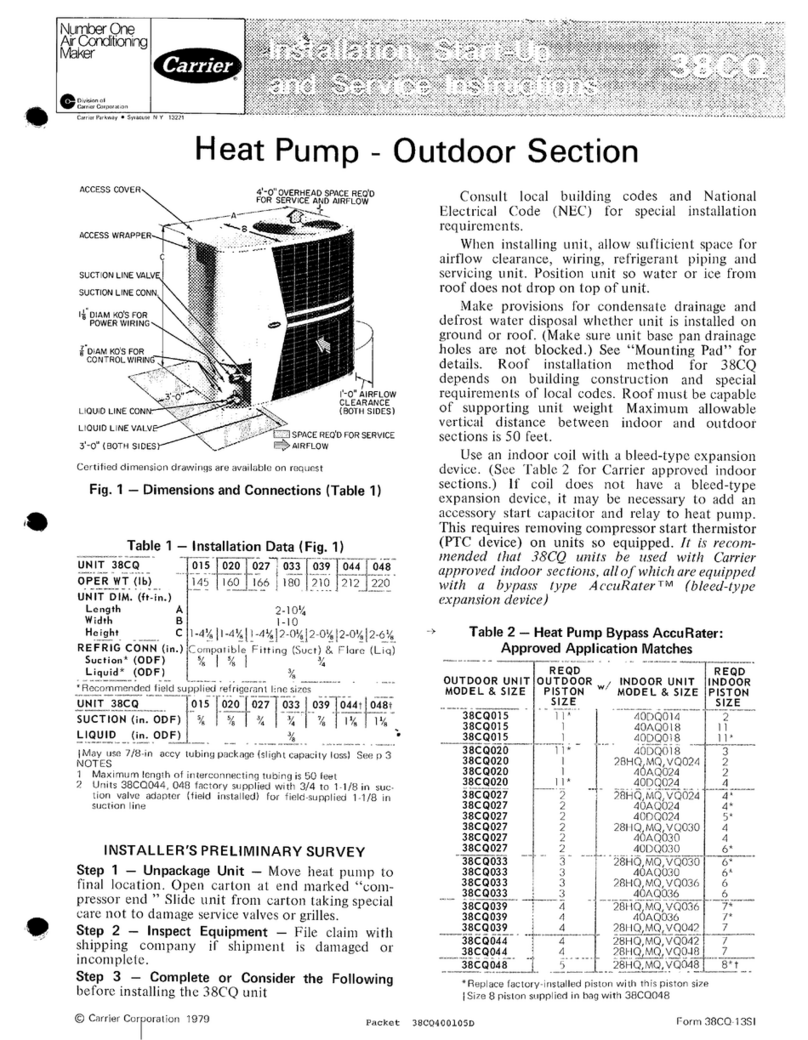 Carrier 38CQ Dimensions and installation guide