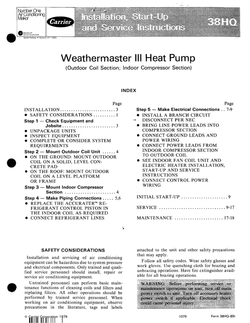 Carrier Weathermaster III 38HQ Dimensions and installation guide