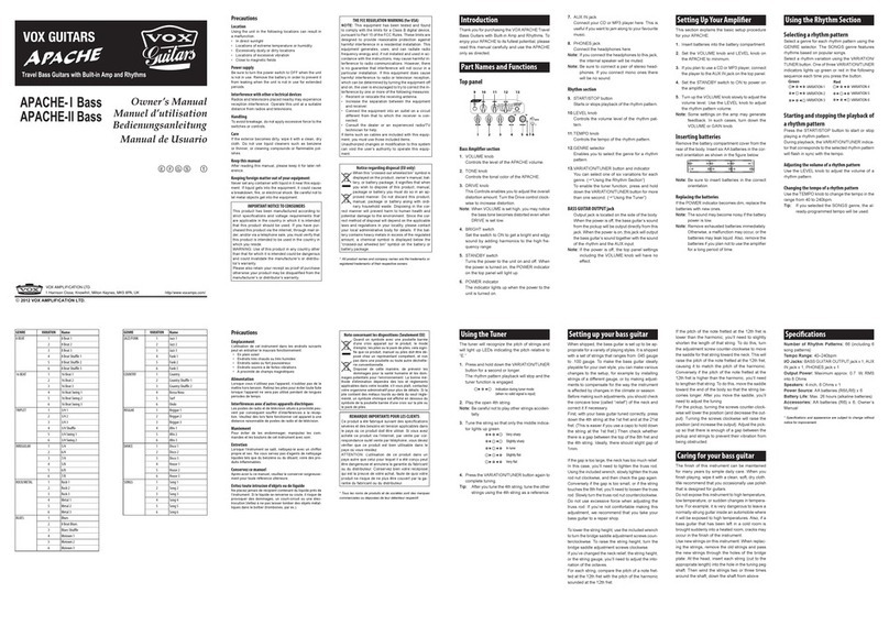 Vox APACHE-I Bass owner's manual